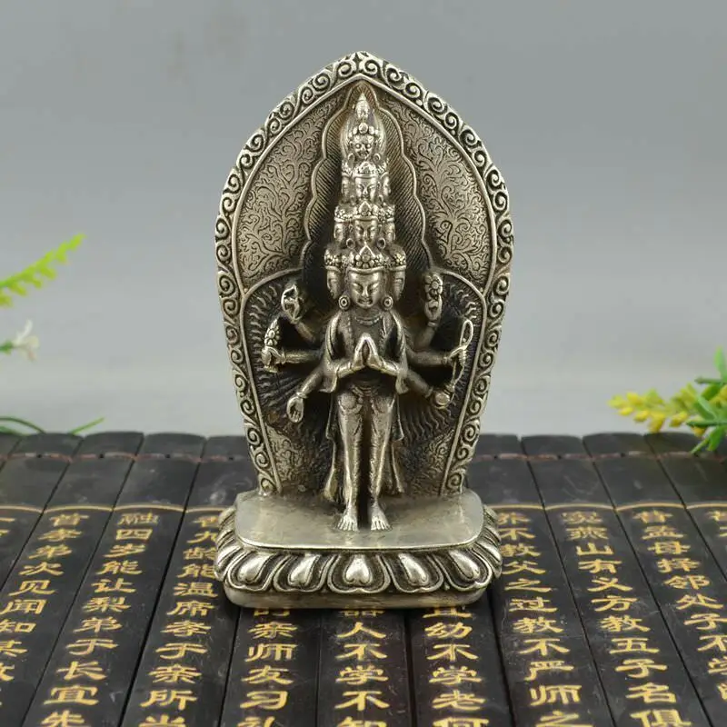 Китай Тибет серебро Кван Инь Avalokitesvara статуя Будды Бодхисаттва|Статуи и