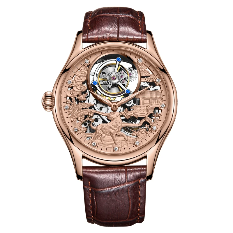 C Guanqin мужские часы Tourbillon часы со скелетом сапфировые Водонепроницаемые кожаные роскошные оригинальные брендовые часы с собакой - Цвет: C