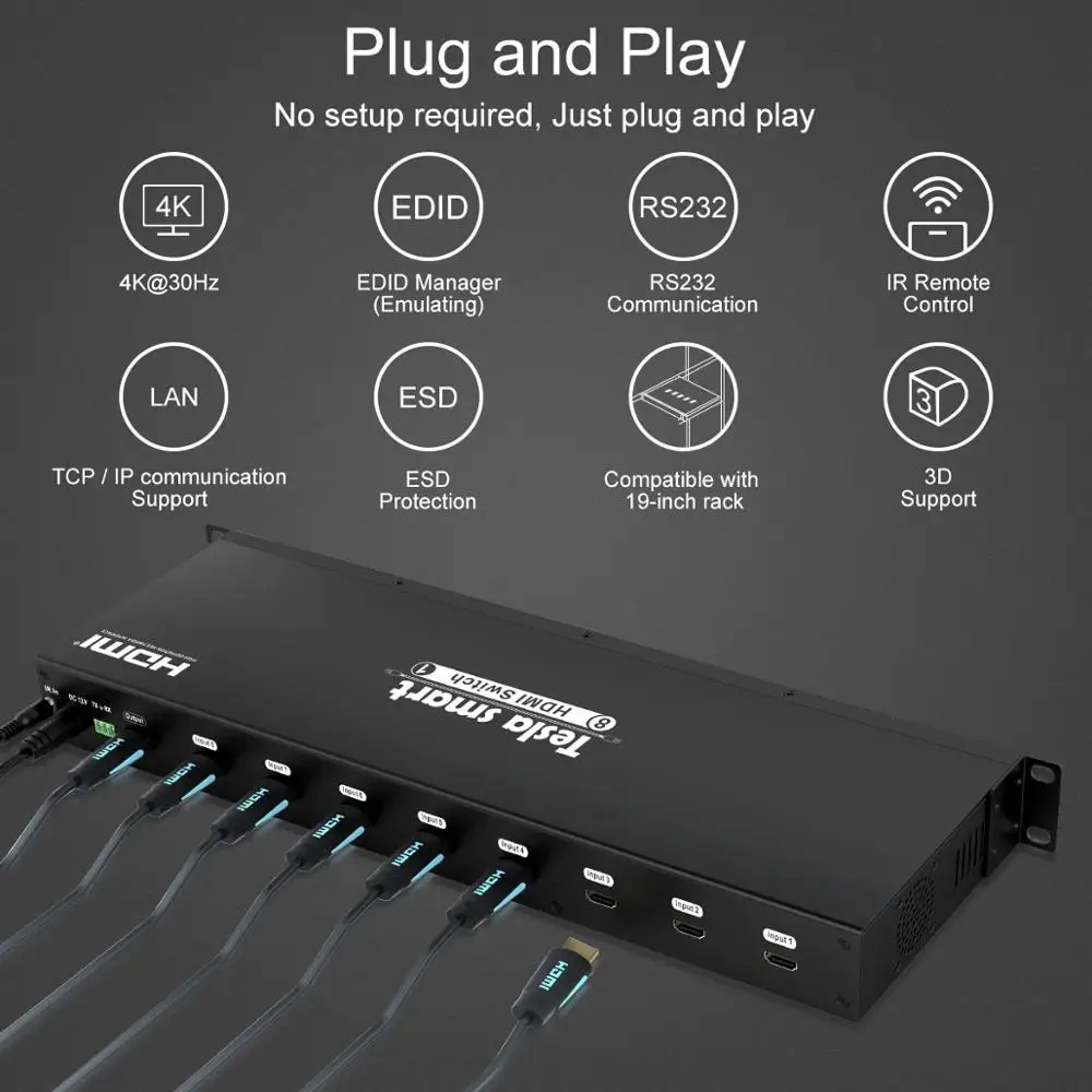 HDMI переключатель Tesla smart аудио видео 8 порты HDMI Switch 8 input 1 output Поддержка 3840*2160/4 K