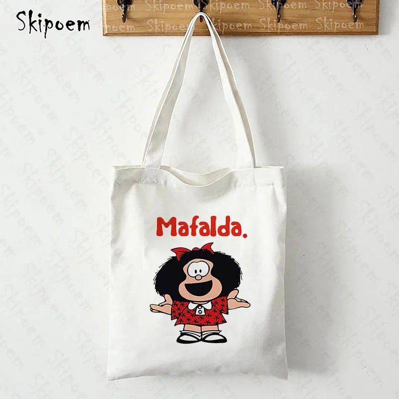 

2022 New Shopping Mafalda Handbags Canvas Tote Bag Cartoon Punk Gothic Harajuku Large Capacity Aesthetic Teacher Handbag