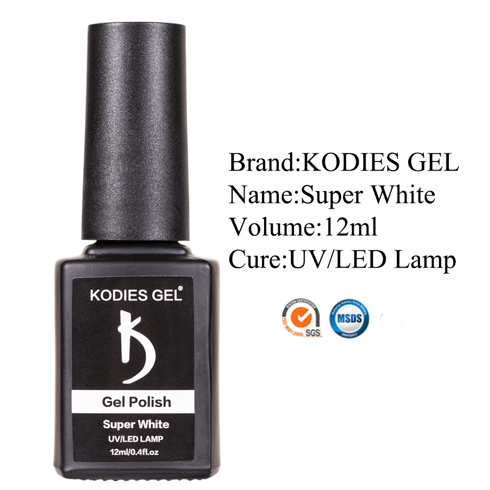 Гель KODIES супер белый гель лак для ногтей 15 мл высокий пигмент Полупостоянный UV