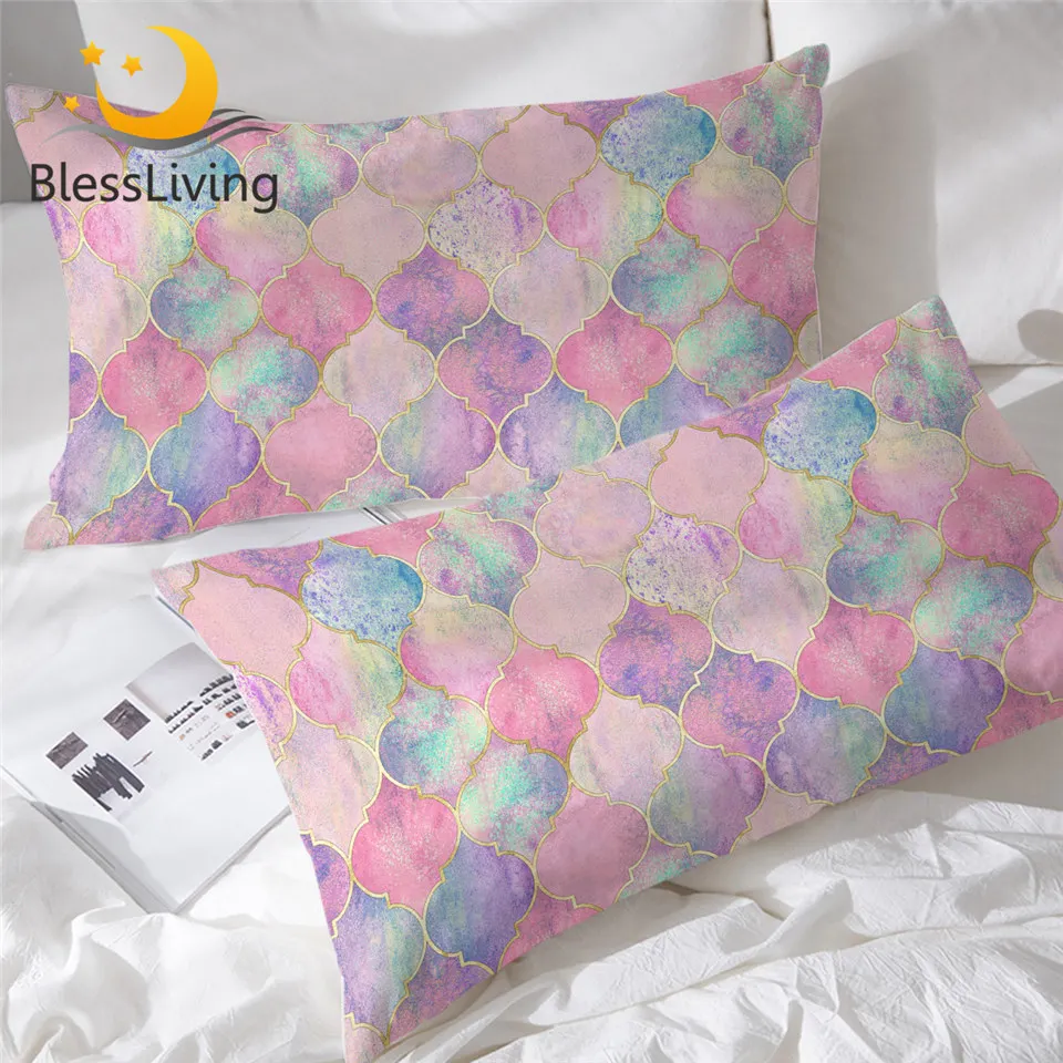 

BLessliving Moroccan Pillowcase Pink Rectangle Pillow Case Watercolor Bedding European Luxury Pillowcase Cover 2pcs Kussensloop