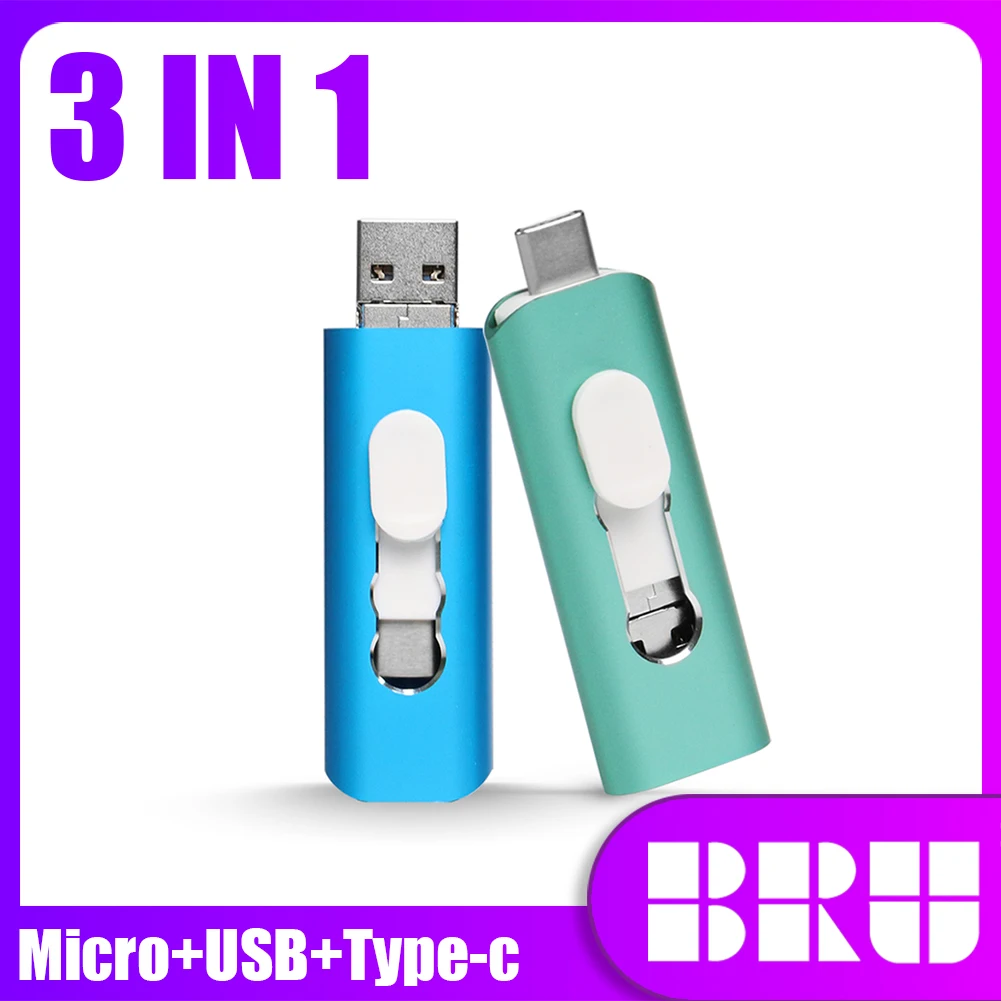 

BRU USB 3.0 TYPE C USB Flash Drive OTG Pen Drive 256GB 128GB 64GB 32GB USB flash Stick for phone 3in1 High Speed Pendrive