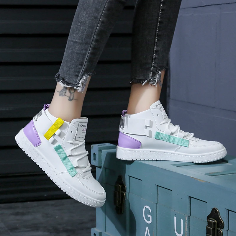 

2020 autumn and winter new women's shoes mid-high top women's board shoes trend fashion sports casual shoes stitching women's