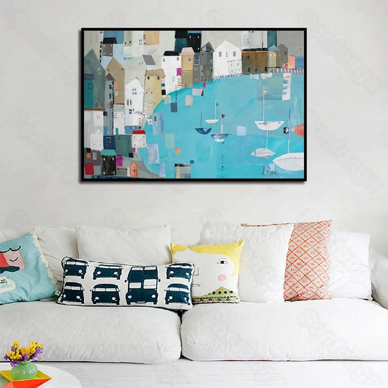 

Still Life Painting Simple Seaside Town Port Watercolor Painting Landscape Art Decoration Painting Porch Living Room Corridor
