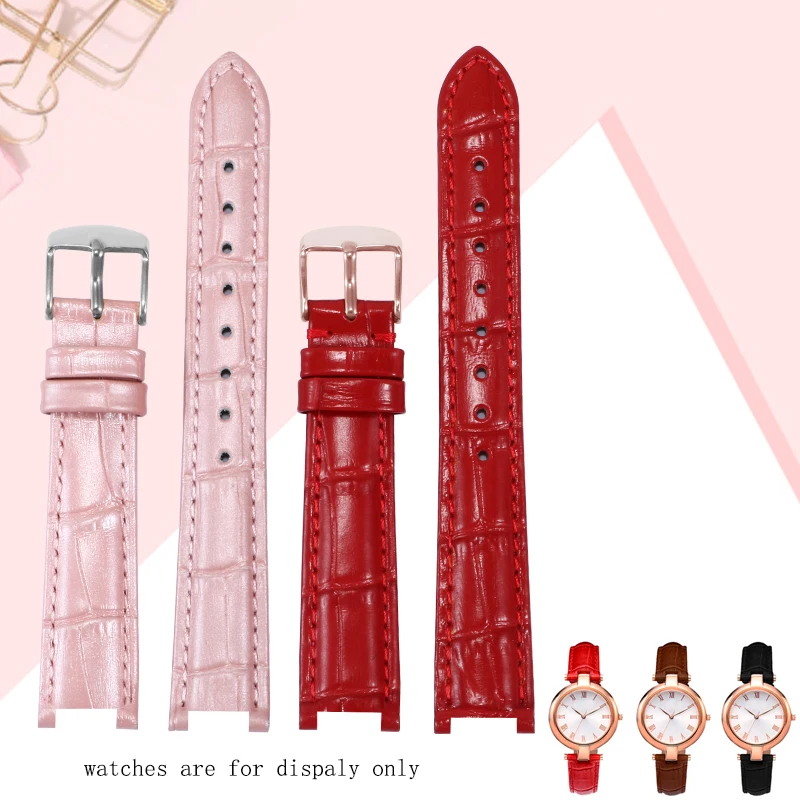 

Concave interface Genuine Leather Strap Replacement For Folli Follie WF13b037 Series Black Red Blue Purple Bracelet Pin Buckle