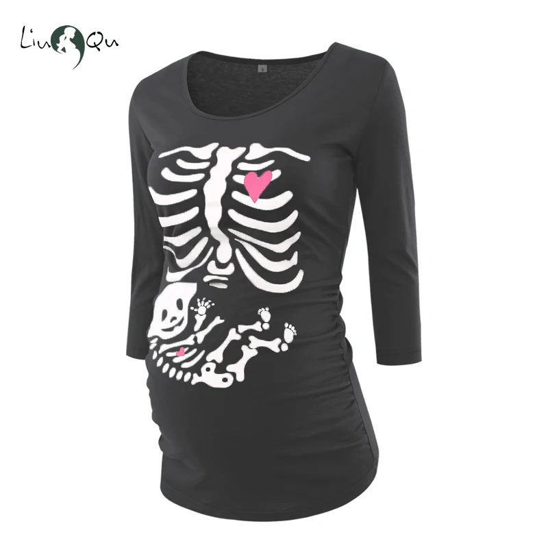 Топы для беременных на Хэллоуин с 3/4 рукавом и забавным принтом Футболка Одежда