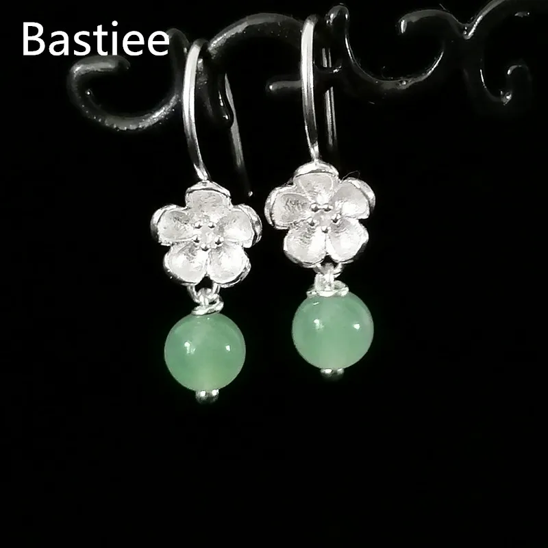 Женские серьги подвески Bastiee 999 из стерлингового серебра с бусинами нефрита