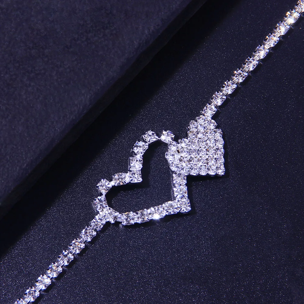 

GLAMing Rhinestone Heart to Heart Anklets Ankle Bracelet for Women Summer Beach Accessories Crystal Foot Chain Bohemia Jewelry