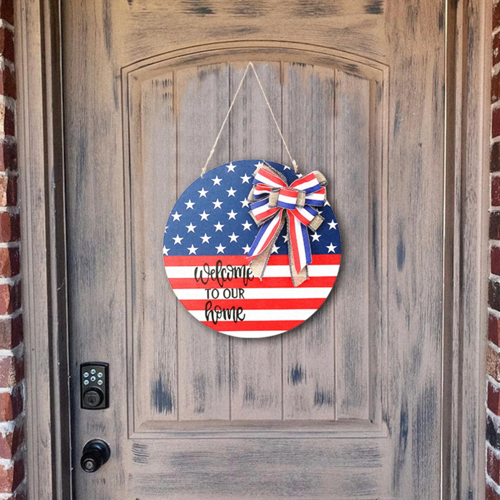 

Welcome Sign Plaque for Front Door Independence American Flag Wood Decor Home Decoration