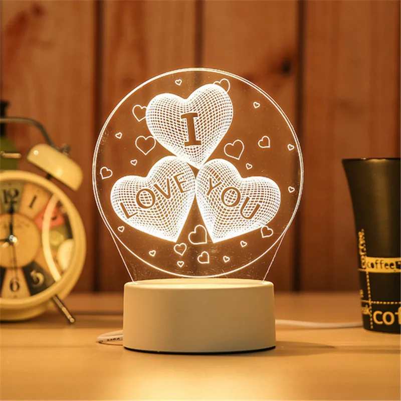 Three Hearts ARILUX 3D пластина креативная Светодиодная лампа 3D светодиодный оригинальная Ночная подсветка Иллюзия Ночная лампа 3D иллюзия Настольная лампа для дома декоративная - Цвет: Three Hearts