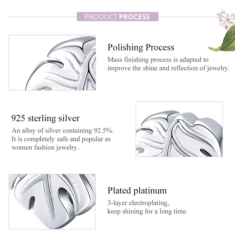 

925 Sterling Silver Plant Leaf Charm metal jewelry for original pan Bangle women DIY bijoux