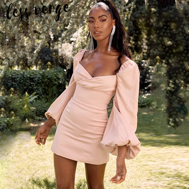 Короткое элегантное розовое платье Lessverge с рукавами фонариками женское