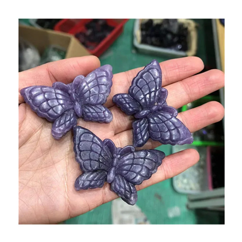 

Натуральный резной лепидолит, Бабочка, кристалл, лечебный драгоценный камень для продажи