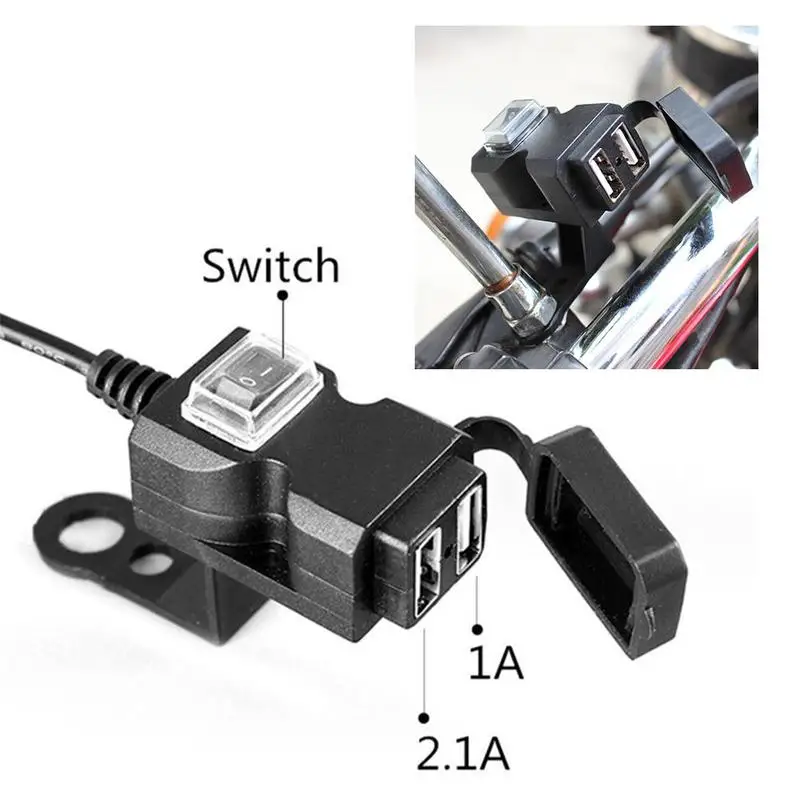 

Motorcycle Handlebar Charger Dual Usb Port Adapter Accessories Usb Motorcycle GPS Charger For Phone Waterproof With Cover V2N0