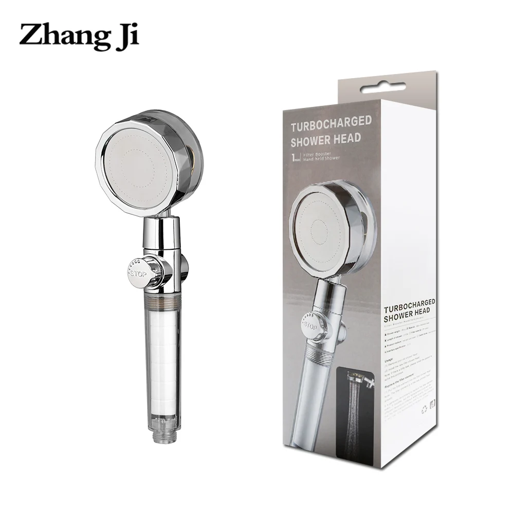 

ZhangJi Water Saving Shower head with Cotton Filter Stop Button in Colorful Box Small Fan Magic Watering Bathroom Nozzle