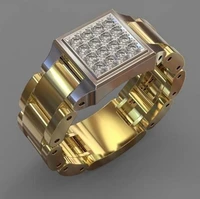 hip hop fashion men ring copper gold silver color iced out bling pave cubic zirconia geometry rings men anniversary charms gift