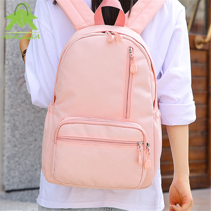 

Solid Color Backpack For Women Waterproof Nylon Multi Pocket Travel Backpacks Large Capacity School Bag For Teenage Backpack