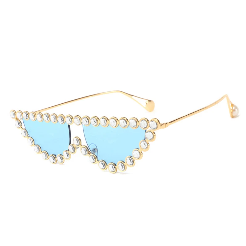 Женские солнцезащитные очки в оправе кошачий глаз со стразами и жемчугом