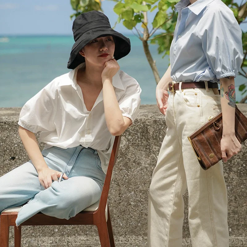 

Puff Sleeve Top Women's Retro French Shirt 2021 Spring and Summer New Design Sense Niche Short Sleeve White Shirt Thin