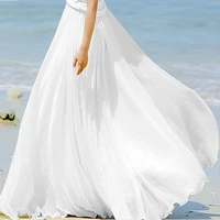 fashion women chiffon long skirts high waist floor length ruffles white summer boho maxi skirt saia longa faldas