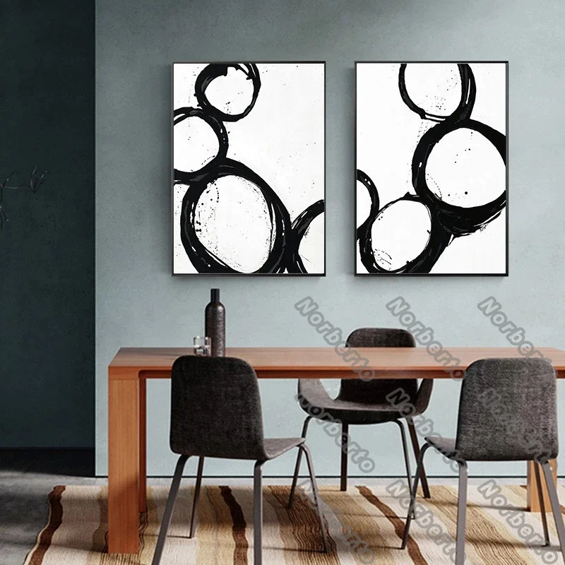

Nordic Style Canvas Painting Wall Poster and Print Abstract Patterns Black and White Circles for Home Rooms Wall Decoration