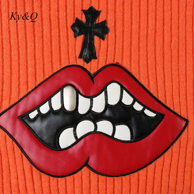 2020 Spring Designer Women Turtleneck Knit Long Sweater Dress Cross Lip Print Sleeve Pullover Luxury Fashion Clothes Jumper | Женская