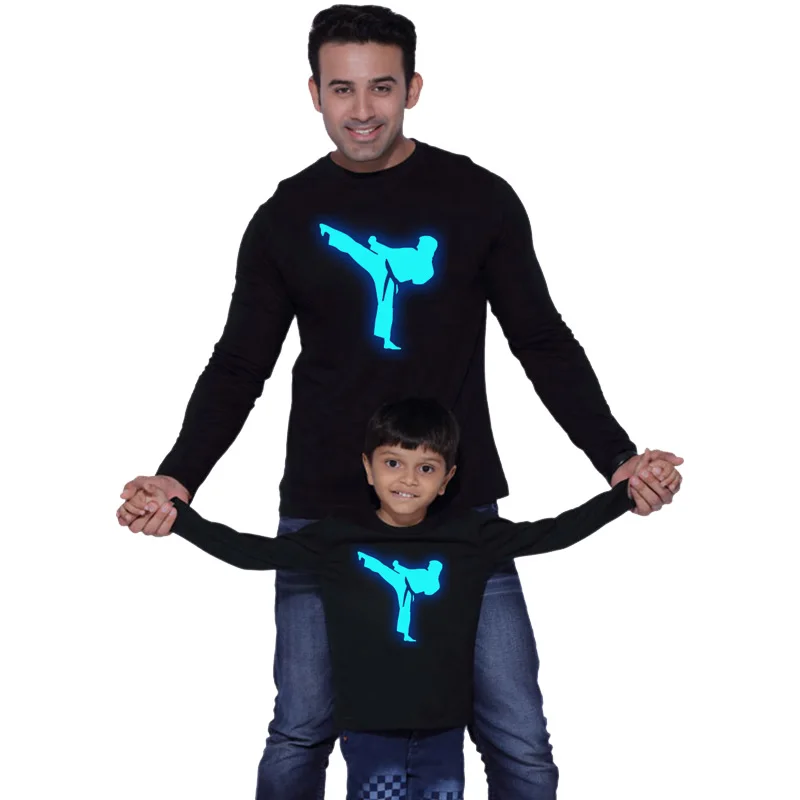 LYTLM/Одежда для папы и сына светящиеся футболки мамы каратэ кёкушин Светящиеся в