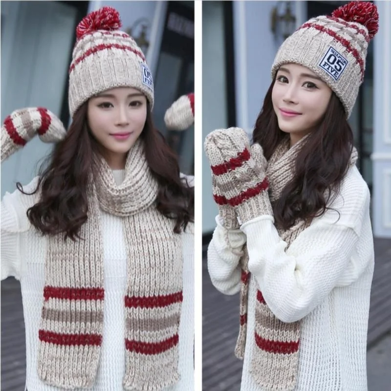 3 шт./компл. меховая шерстяная вязаная шапка с мехом енота женская теплые шапки