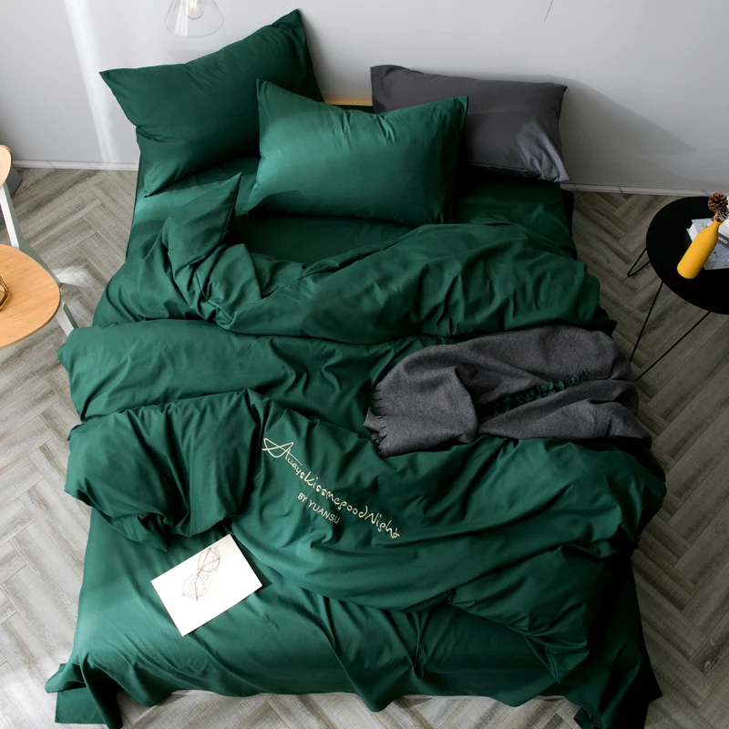 

Embroidery Cotton Bedding Set High Quality Home Linen Fashion Bedclothes Duvet Cover Set Twin King Solid Sleeping Flat Sheet New