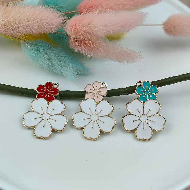 

10pcs Double Side Enamel Flowers Charms Pendants Earrings Dangle FitDIY Jewelry Accessories Phone Decor Gold Color Metal 25*35mm