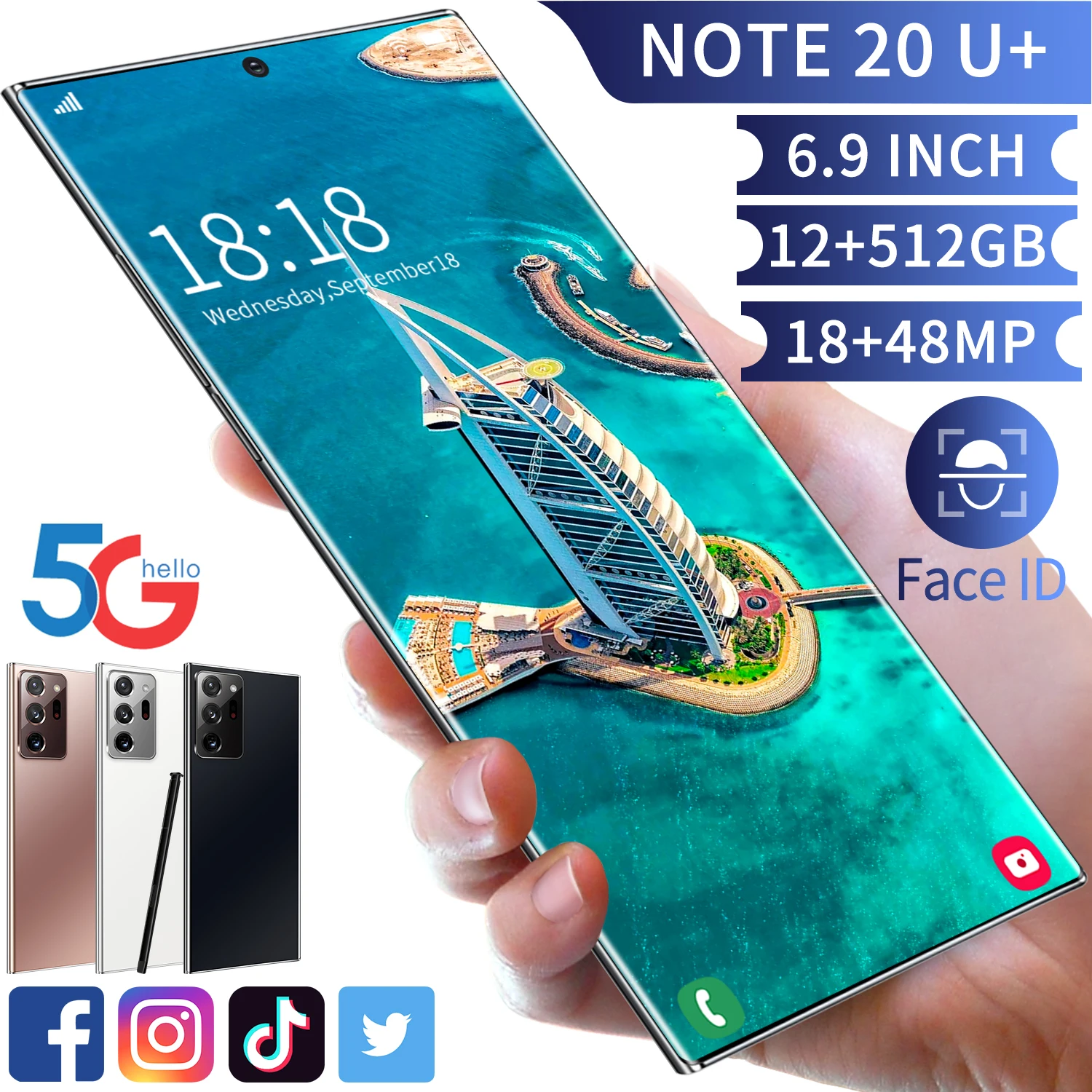 

Note20u+ Pro Mxs 6.9 Inch 12+512GB 5000mAh Face Unlock Smart Phone With Stylus 18+48MP 10 Core MTK689 Andriod 10 Cell Phones