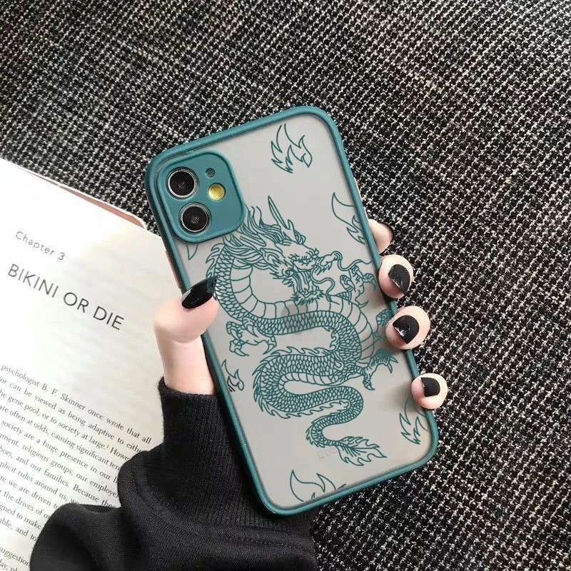 USLION Fashion Dragon Animal Pattern Phone Case For iPhone 13 12 11 Pro XS MAX X XR SE 7 8 Plus Hard Transparent Cover Matte Bag