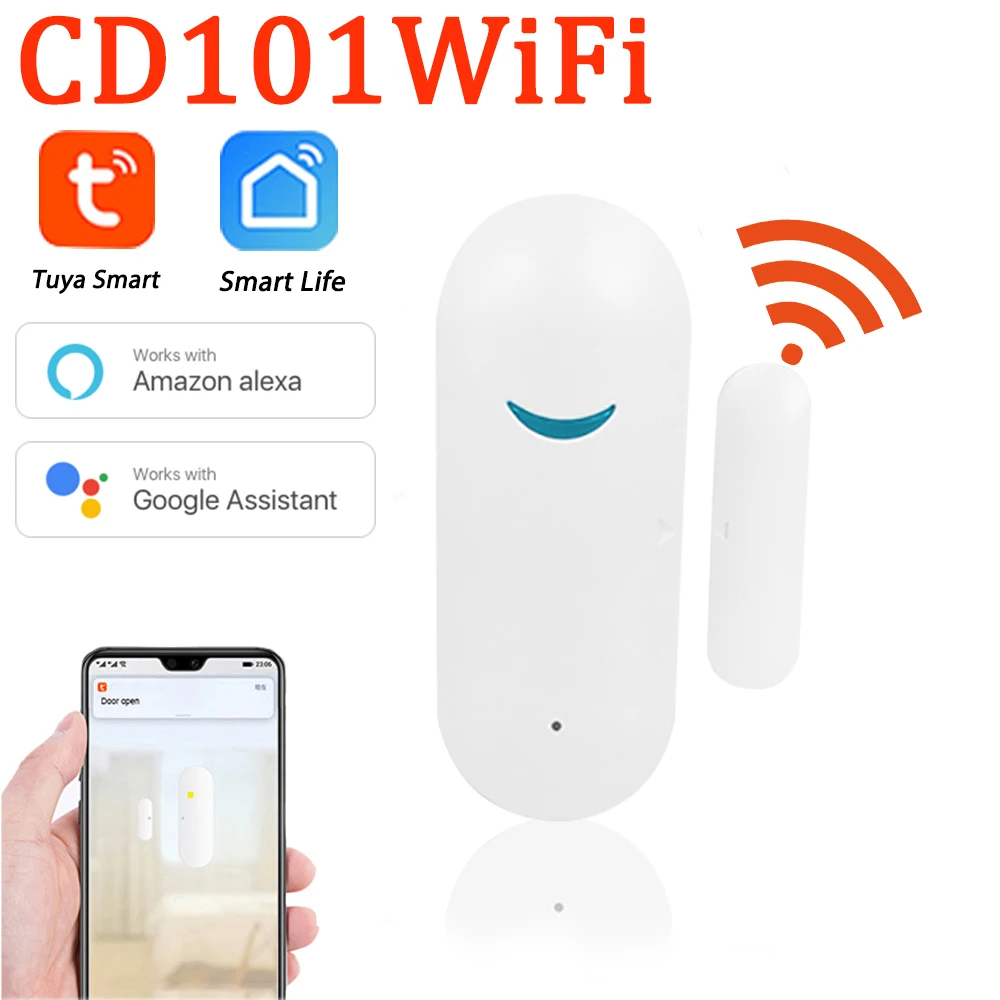 

Смарт-детекторы открытия/закрытия двери Tuya, Wi-Fi, домашняя сигнализация, совместима с приложением Alexa Google Home Tuya
