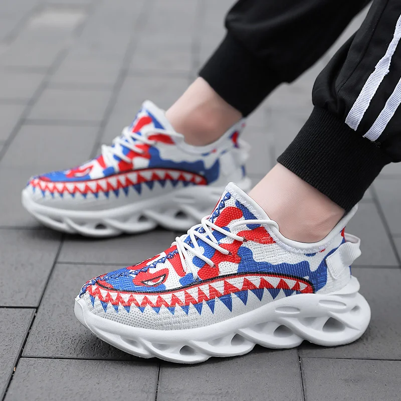 

2021 New Kids Running Shoes Girls Sneakers Fashion Lace-up Children Shark Sport Shoes Breathable Casual Tennis Sneakers for Boys