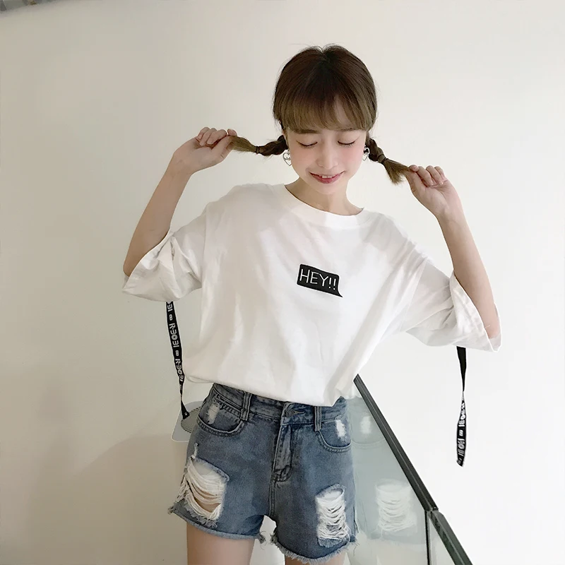 Женская летняя футболка с круглым вырезом Повседневная Свободная в стиле