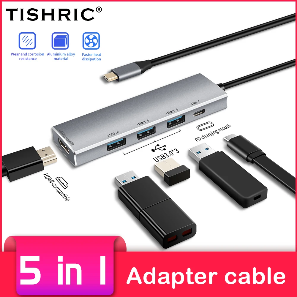 TISHRIC 6 в 1 Тип C разветвитель адаптер RJ45 100/1000 м PD VGA USB 3 0 док станция для Macbook Pro/Air/Huawei