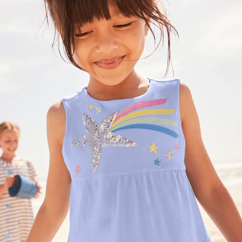 

Little Maven 2021 New Summer Dress for Girls Purple Dress with Rainbow Beautiful Clothing for Child 2 to 7 Years Old