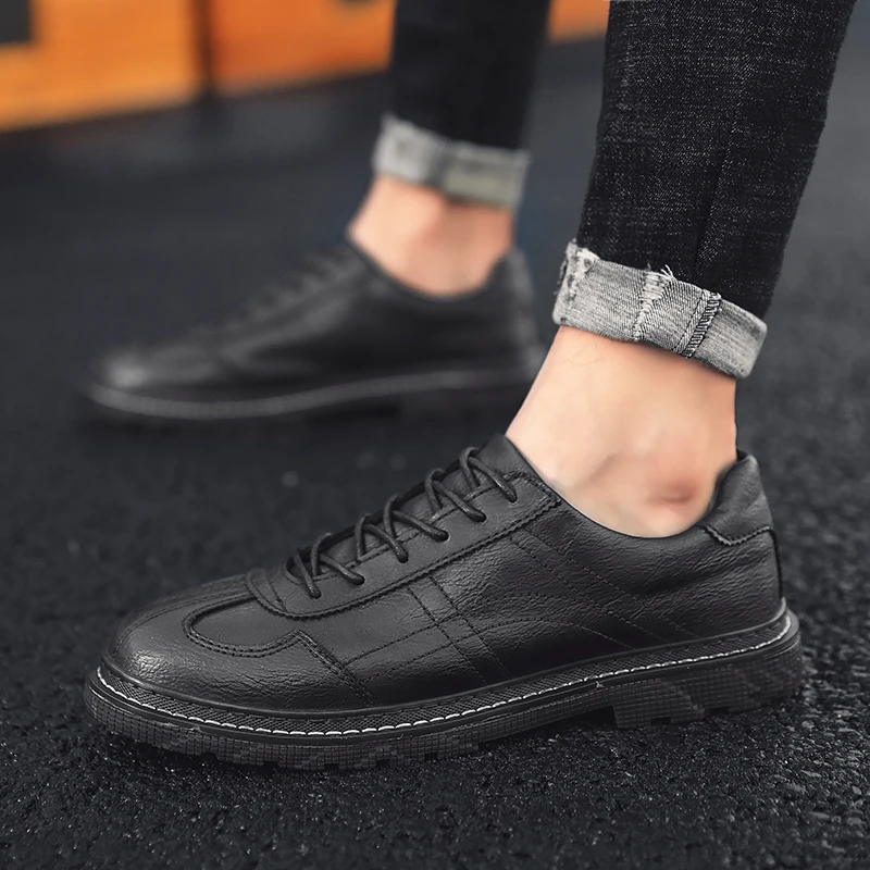 2020 new style fashion men's shoes casual leather classic brown gray black lace up shoe man nice comfortable flats for men | Обувь