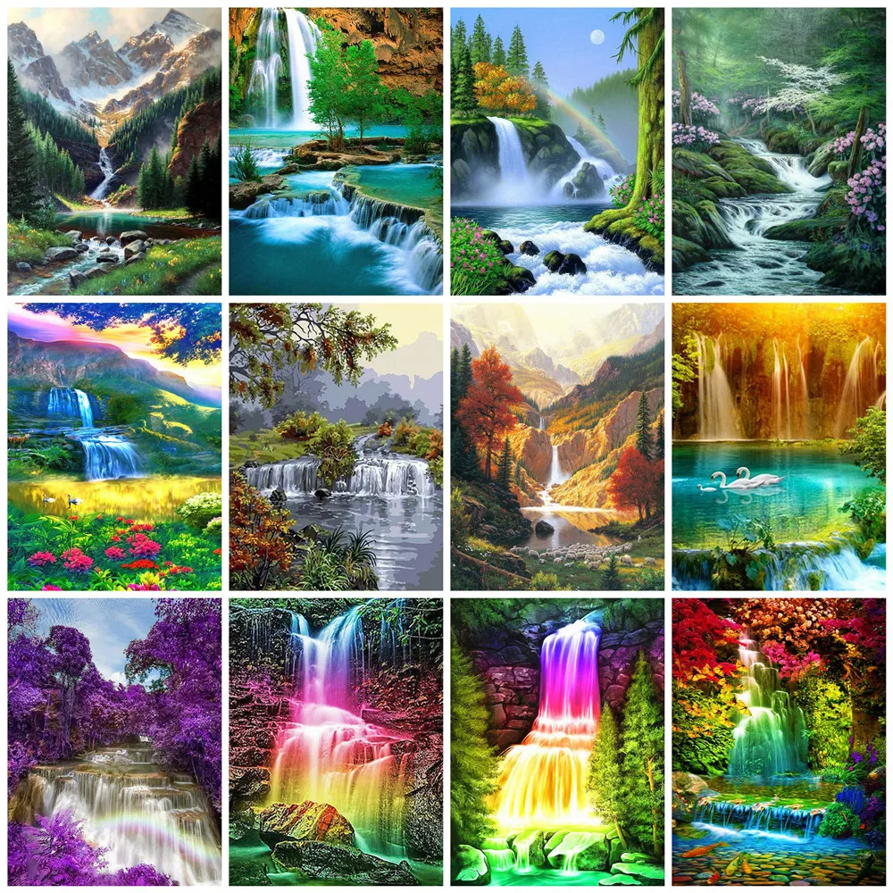 

Алмазная 5D Вышивка Huacan, украшение для дома, ландшафта, наборы для вышивки крестиком, подарок «Водопад»