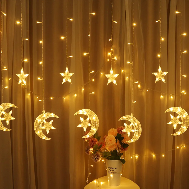 

220V Moon Star Lamp Fairy Curtain String Lights Romantic Wedding Christmas Garlands Outdoor Decor Ramadan LED String Lights