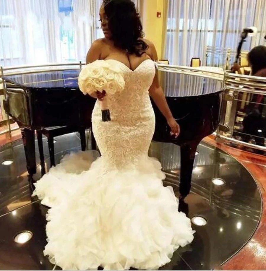

Angelsbridep Sweetheart Mermaid Wedding Dress Vestido De Noiva Dubai African Formal Appliques Court Train Bride Dress Lace-up