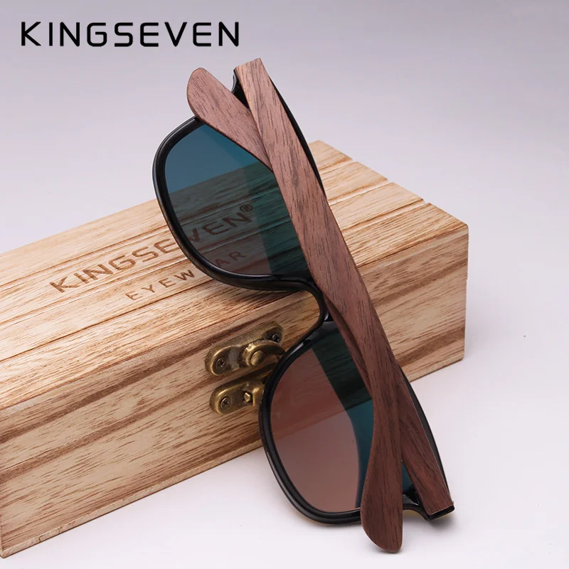 KINGSEVEN Handmade Polarized Walnut Wood Sunglasses UV400 Fashion Men Women Brand Design Colorful Sun Glasses Mirror Shades