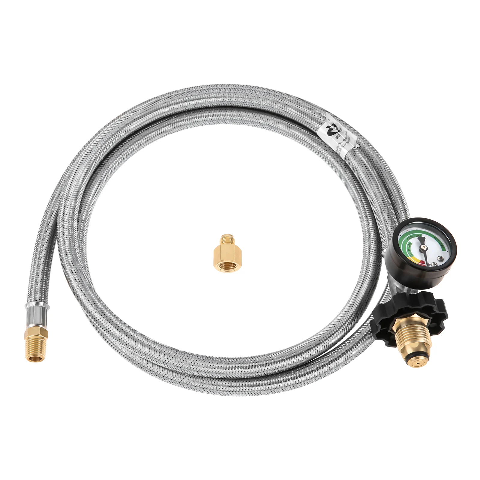 

6FT Braided Universal POL 1/4 inch NPT Inverted Male Flare Propane Tank Pigtail Hose with Gauge for Standard Two-Stage Regulator