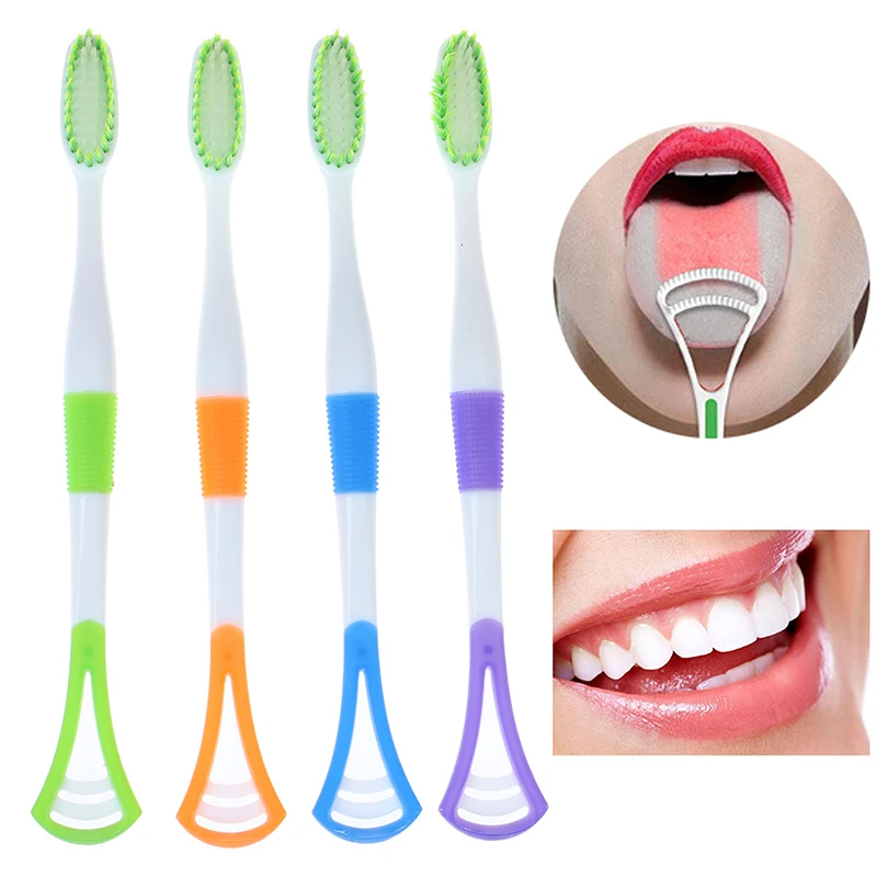 

2 In 1 Brush Tongue Scraper Cleaner Dental Oral Toothbrush Cleaning Tool Keep Fresh Breath Maker Cleaning Tongue Manual Clean