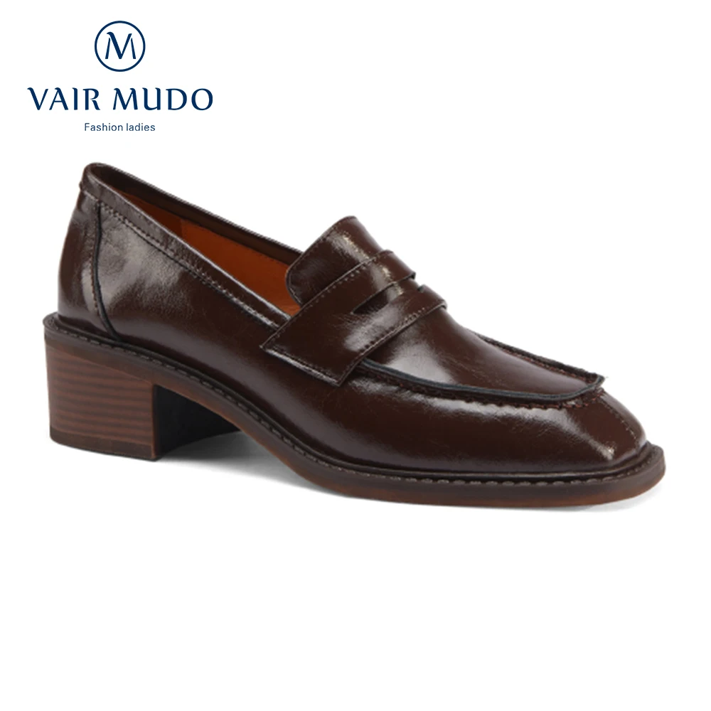 

VAIR MUDO Spring Autumn Women Pumps Shoes Thick Heels Loafers Style Casual Genuine Leather Slip On Footwear Female Shoes D51L
