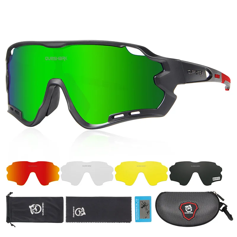 As Picture Showed Queshark HD поляризованные велосипедные очки для мужчин и женщин 5 линз MTB дорожный велосипед TR90 рама - Цвет: As Picture Showed