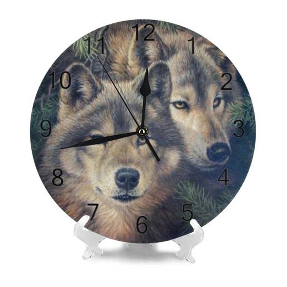 Круглые Настенные часы с волчьим узором цифровой циферблат беззвучные питанием