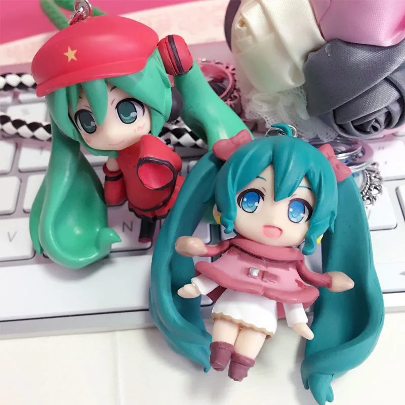 Q Version Hatsune Miku брелок с рисунком в виде аниме Key Buckle куклы из кожаного шнура Мику