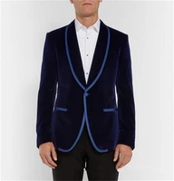 costume homme navy blue velvet groom tuxedos shawl lapel groomsmen best man blazer men suits jacketblack pants
